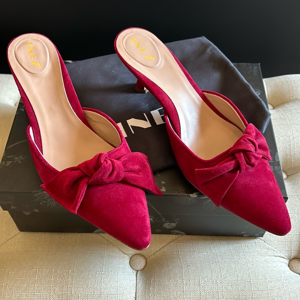 Vibrant Red Suede Mules with Bow Detail